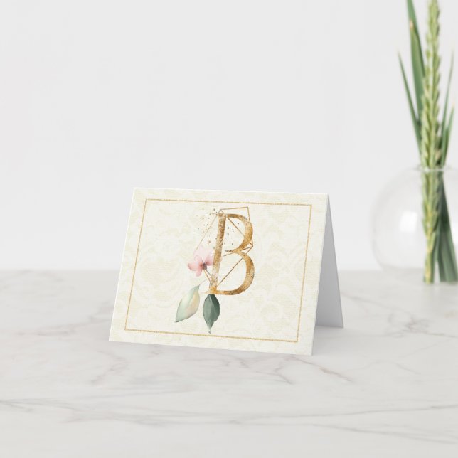 Monograma B Tarjeta de nota floral Gold (Anverso)
