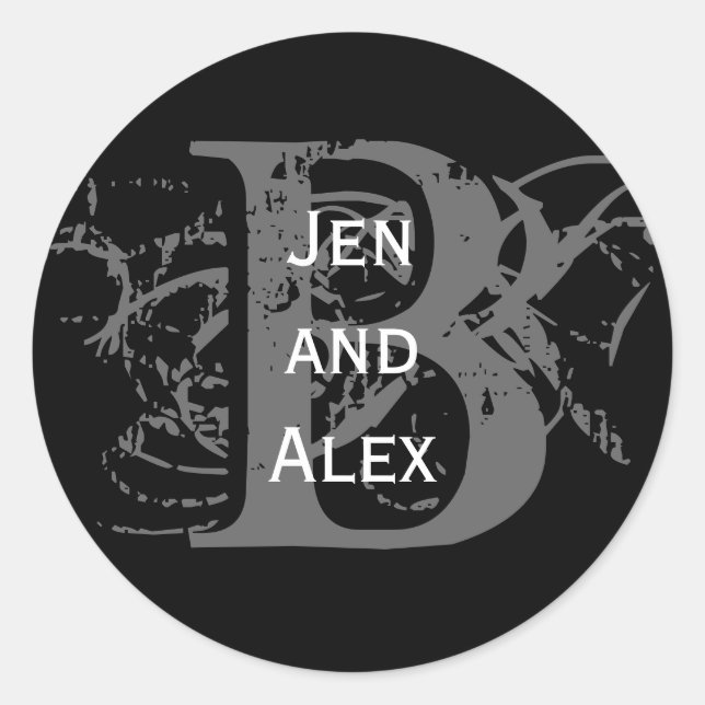 Monograma B y nombres pegatina negro (Anverso)