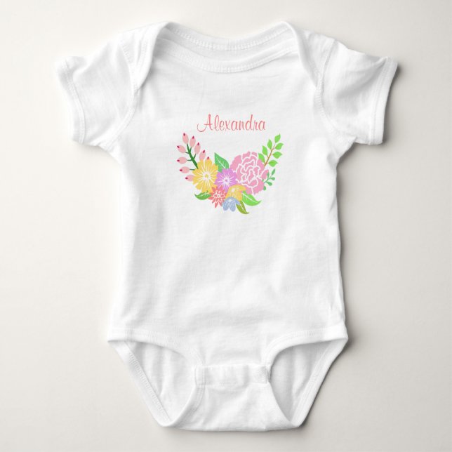 Monograma Bebé Floral Bebé Jersey Bodysuit (Anverso)
