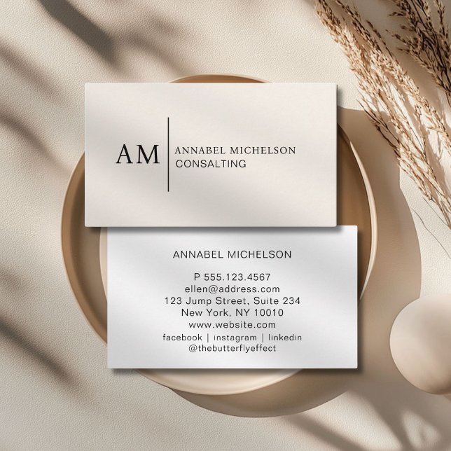 Monograma Beige - Tarjeta de visita (Monogram Beige Business Card)