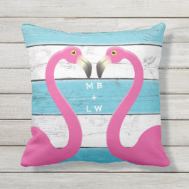 Monograma Besado Flamingos Almohada turquesa