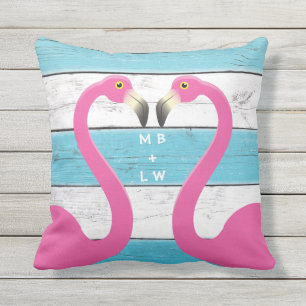 Monograma Besado Flamingos Almohada turquesa