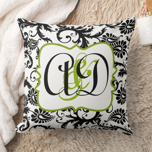 Monograma Black Damask Novia y almohada Groom (Manta)