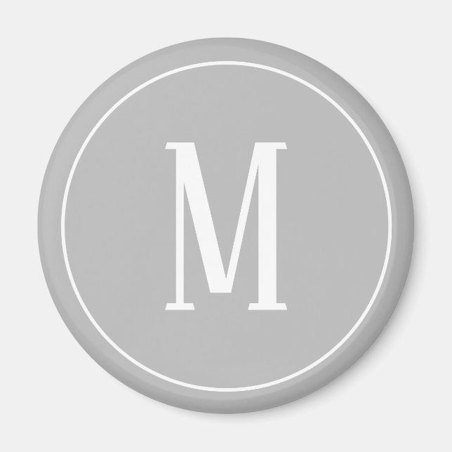 Monograma blanco en imán redondo gris (Frente)