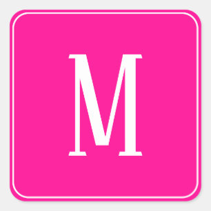 Monograma blanco en Pegatina cuadrado rosado calie