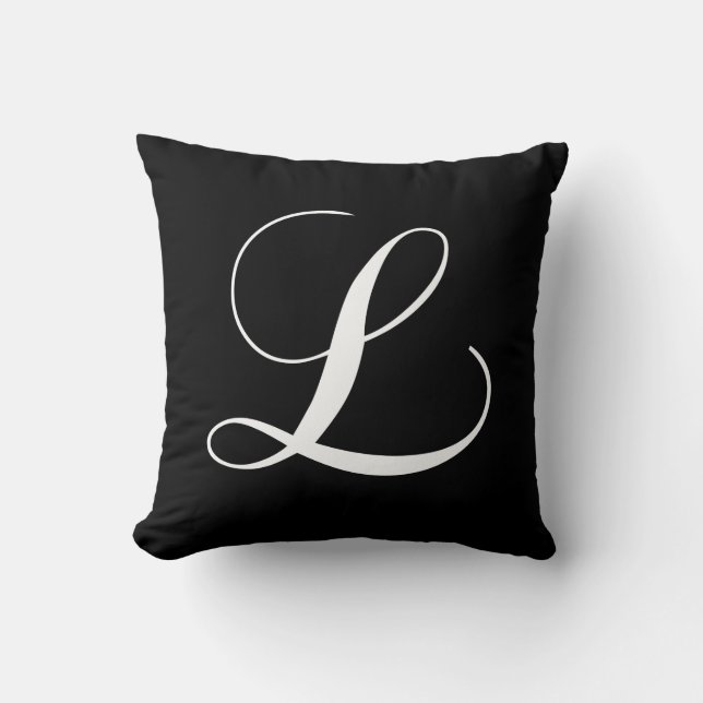 Monograma blanco negro L almohada con monograma (Anverso)