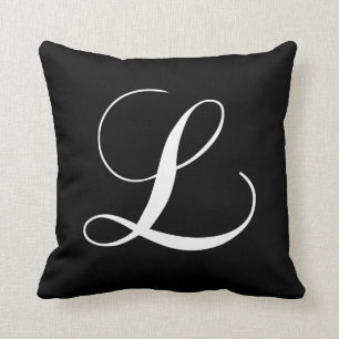 Monograma blanco negro L almohada con monograma