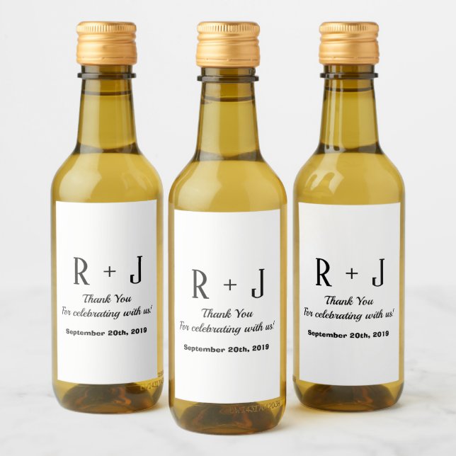 Monograma blanco y negro Gracias Boda Mini (Botellas)