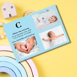 Monograma Blue Baby Boy Tarjeta de Anuncio de Naci