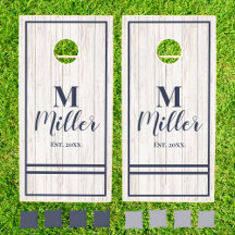 Monograma Blue Stripe Rustic Wood Beach House