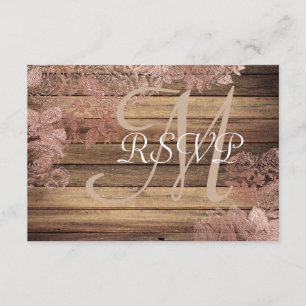 Monograma Boda de Rosa de Madera Rústica RSVP