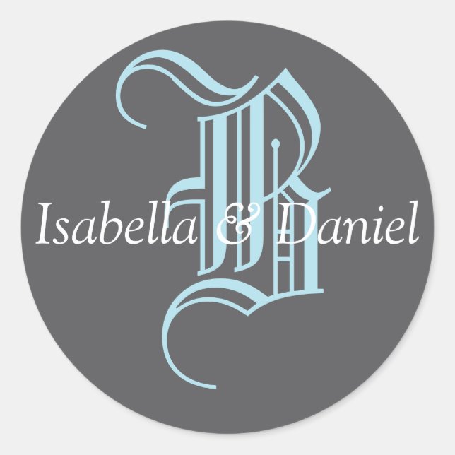 Monograma Boda de sellos Monograma Pegatina (Anverso)