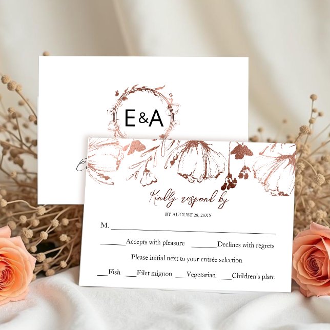 Monograma Boda Floral Tarjeta de Gabinete RSVP (Subido por el creador)