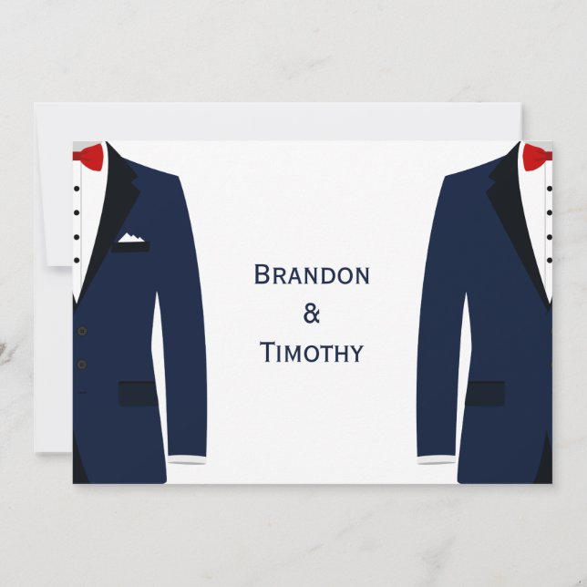 Monograma Boda gay azul y blanca Tarjeta RSVP 5x7 (Reverso)