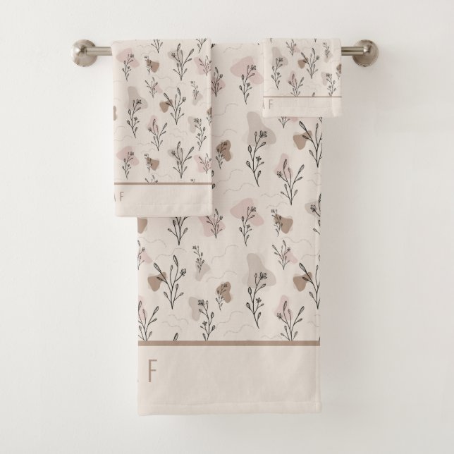 Monograma Boho Beige Crema Marrón Rosa Botánico  (In situ)