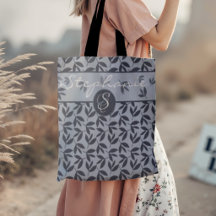 Monograma Bolsa de Tote azul botánico moderno