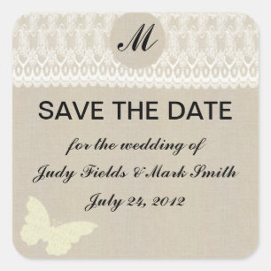 Monograma Burlap Y Lace Save The Date Pegatinas