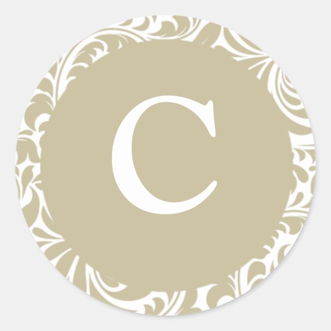Monograma C Pegatinas Invitados De Plata Gris Y Bl (Anverso)