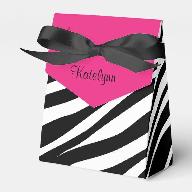 Monograma Caja de Favor de Impresión de Cebra Rosa (Front Side)