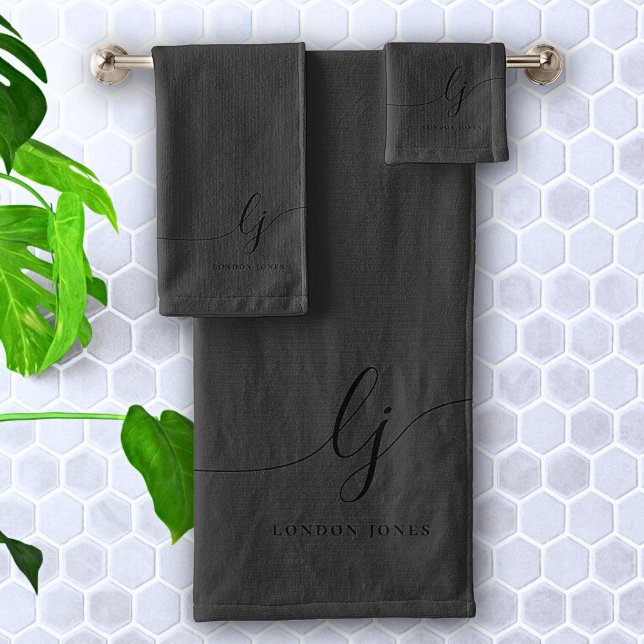 Monograma Caligrafía negra Elegante Moda mínima (Subido por el creador)