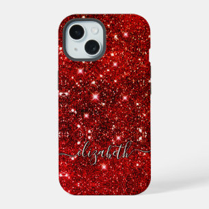 Monograma caprichosa chic roja negra brillo 