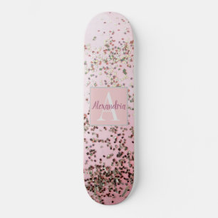 Monograma Champagne Pink Confetti Skateboard