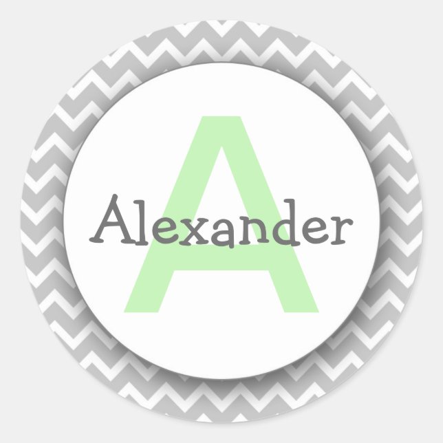 Monograma Chevron Plancha Pegatina menta gris (Anverso)