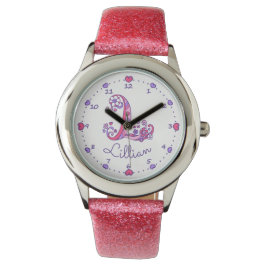 Monograma chica carta L art Lillian reloj de nombr