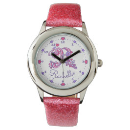 Monograma chica carta R art Rachelle reloj de nomb