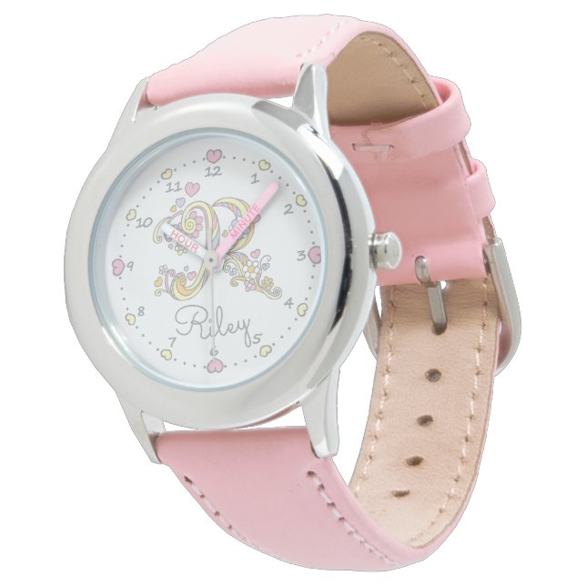 Monograma chica carta R art Riley reloj de nombres (Angular)