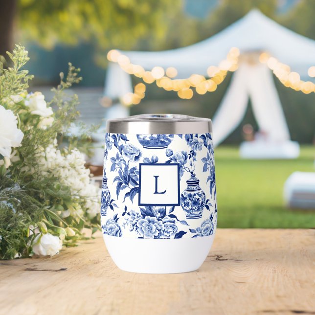 Monograma Chinoiserie Azul  (Boda (girada))