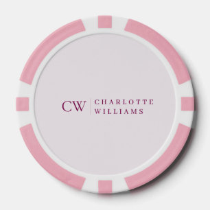 Monograma Chip de póquer inicial rosado personaliz