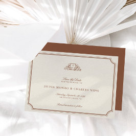 Monograma clásico Boda marrón/crudo Guardar fecha