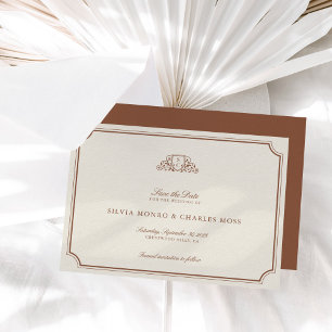 Monograma clásico Boda marrón/crudo Guardar fecha