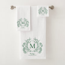 Monograma clásico botánico verde cresta floral