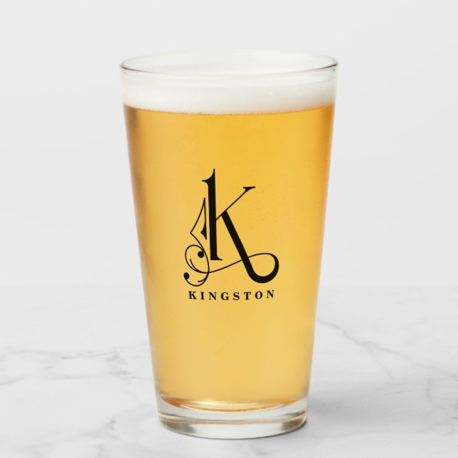 Monograma clásico K inicial con vidrio de apellido (Anverso (lleno))