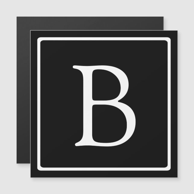 Monograma clásico simple | Imán blanco y negro (Anverso/Reverso)
