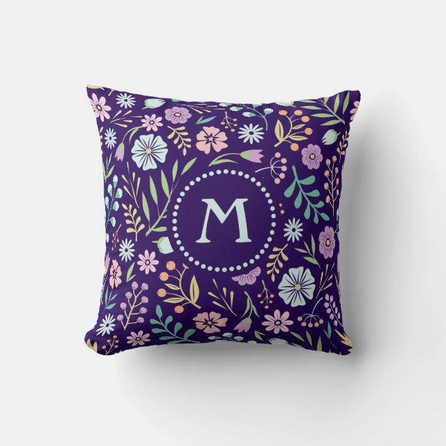 Monograma Cojín decorativo de Boho floral Whimsica (Anverso)