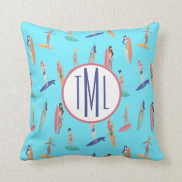 Monograma Cojín decorativo surfista hawaiano