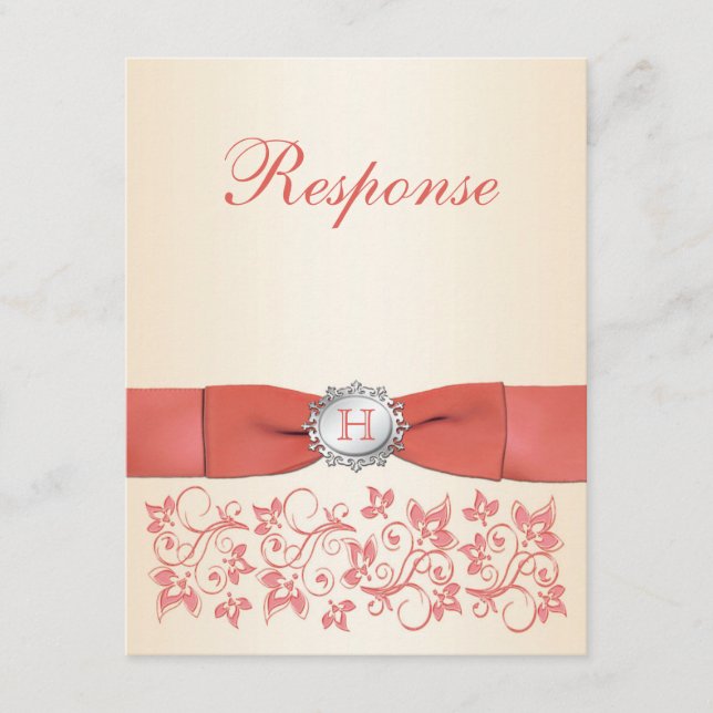 Monograma Coral Champagne Boda Floral RSVP (Anverso)