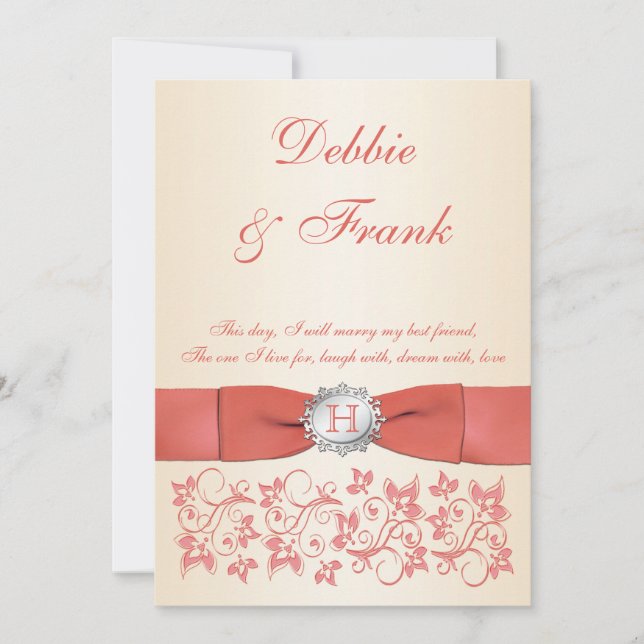 Monograma Coral Champagne Invitación a la Boda Flo (Anverso)