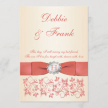 Monograma Coral Champagne Invitación a la Boda Flo
