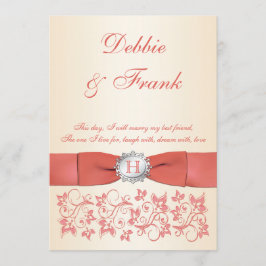 Monograma Coral Champagne Invitación a la Boda Flo