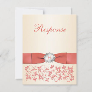 Monograma Coral Champán Floral RSVP de Boda