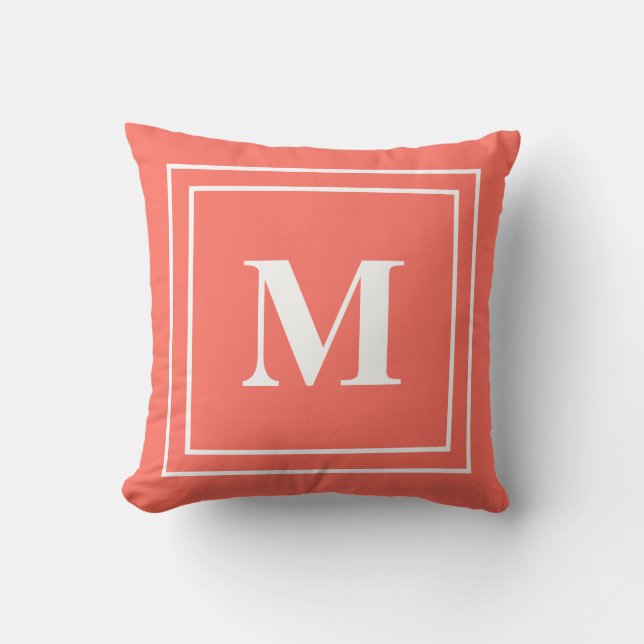 Monograma coral moderno Cojín decorativo (Anverso)