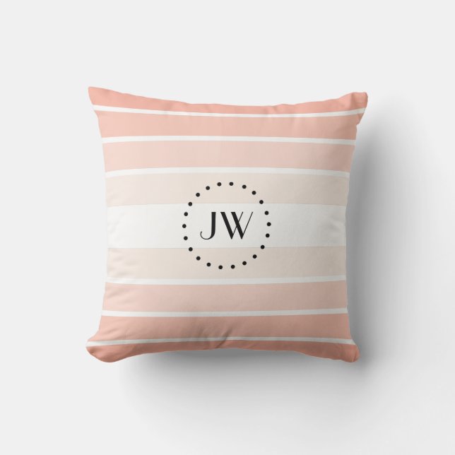 Monograma Coral Pastel Tiras Cojín decorativo (Anverso)
