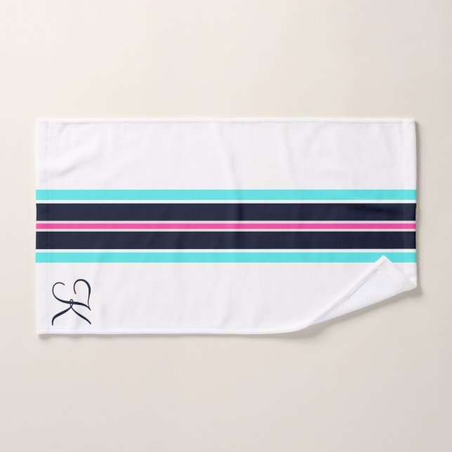 Monograma cursivo azul Minimalista (Toalla de mano)