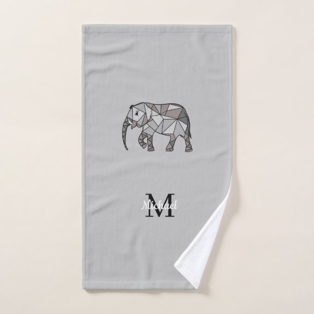 Monograma Cute Graphics Elephant Personalizado Neg (Toalla de mano)