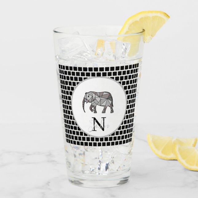 Monograma Cute Graphics Elephant Personalizado Neg (Reverso (hielo))