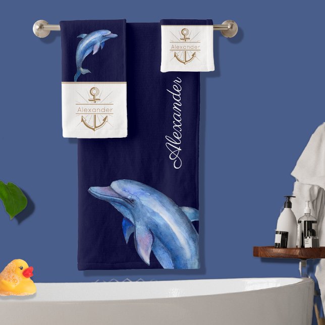 Monograma de acuarela de delfín azul náutico coste (Subido por el creador)